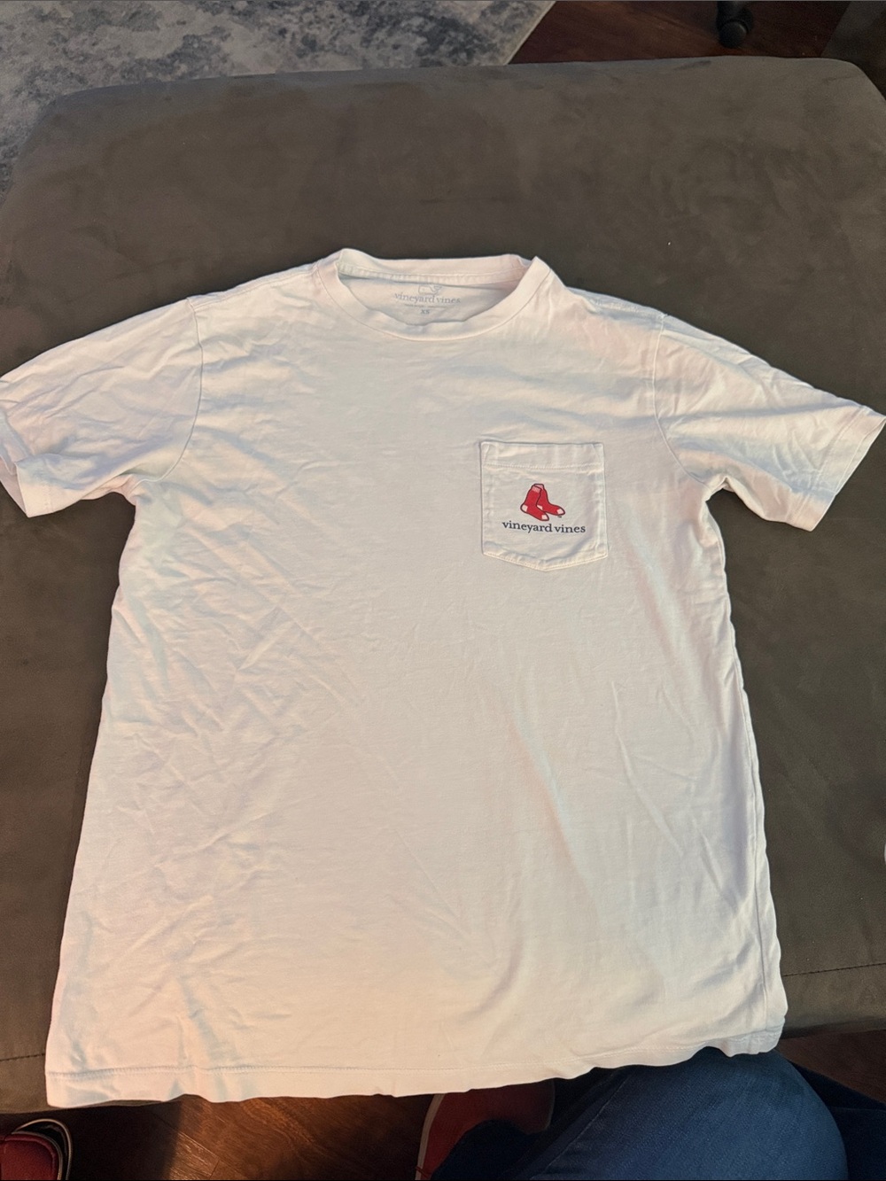 Vineyard Vines White Short Sleeve Pocket Tee with Red Logo